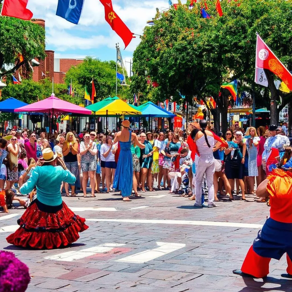 Jackson Square bustling with tourists and street performers